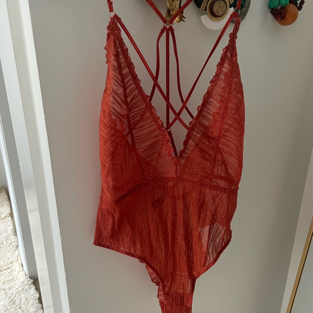 Elegant Red Lace vintage Bodysuit